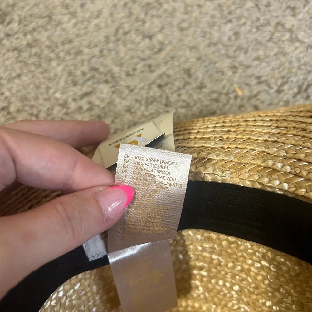 NWT Brixton Honey Woven Joanna Hat Black Band Straw Wheat Travel Summer Beach M